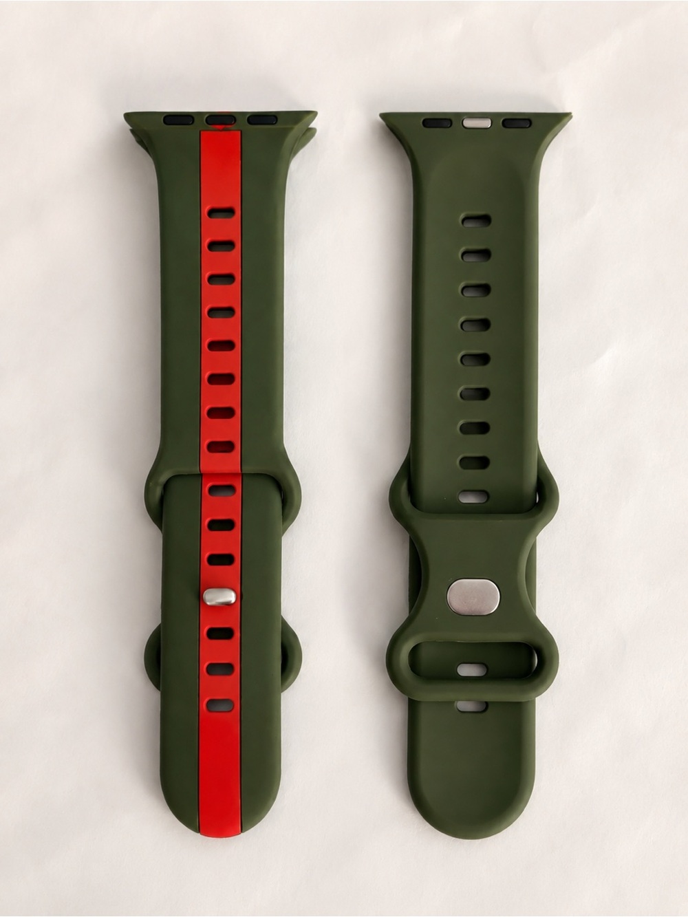 Olive Green with Red Stripe Silicone Smartwatch Band - Compatible Replacement